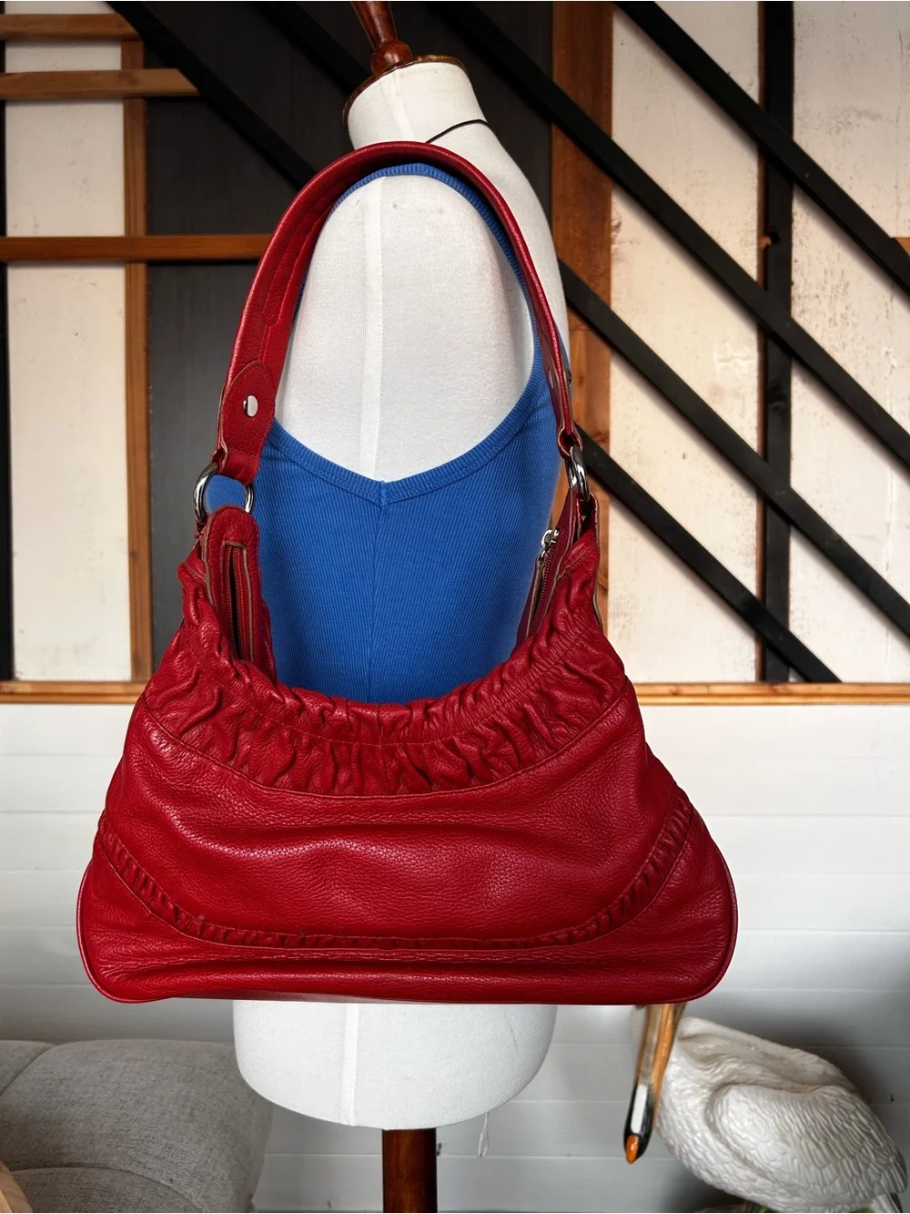 Wilsons Leather Red Genuine Leather Hobo Shoulder Bag Y2K Boho Slouchy